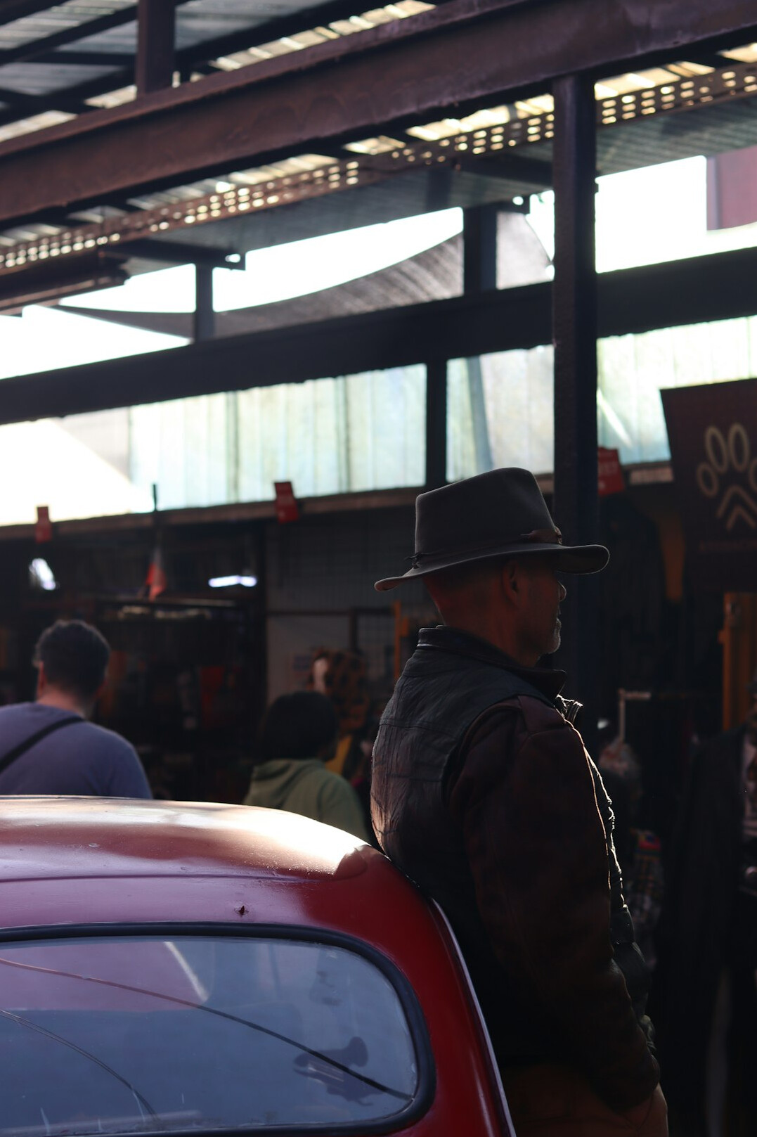 Busy street market scene in Santiago, Chile
