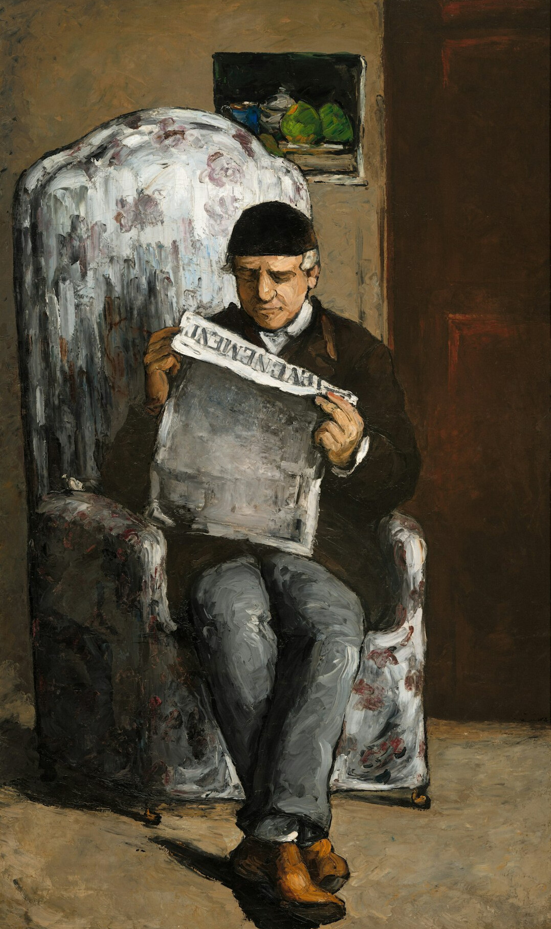 elderly man reading newspaper