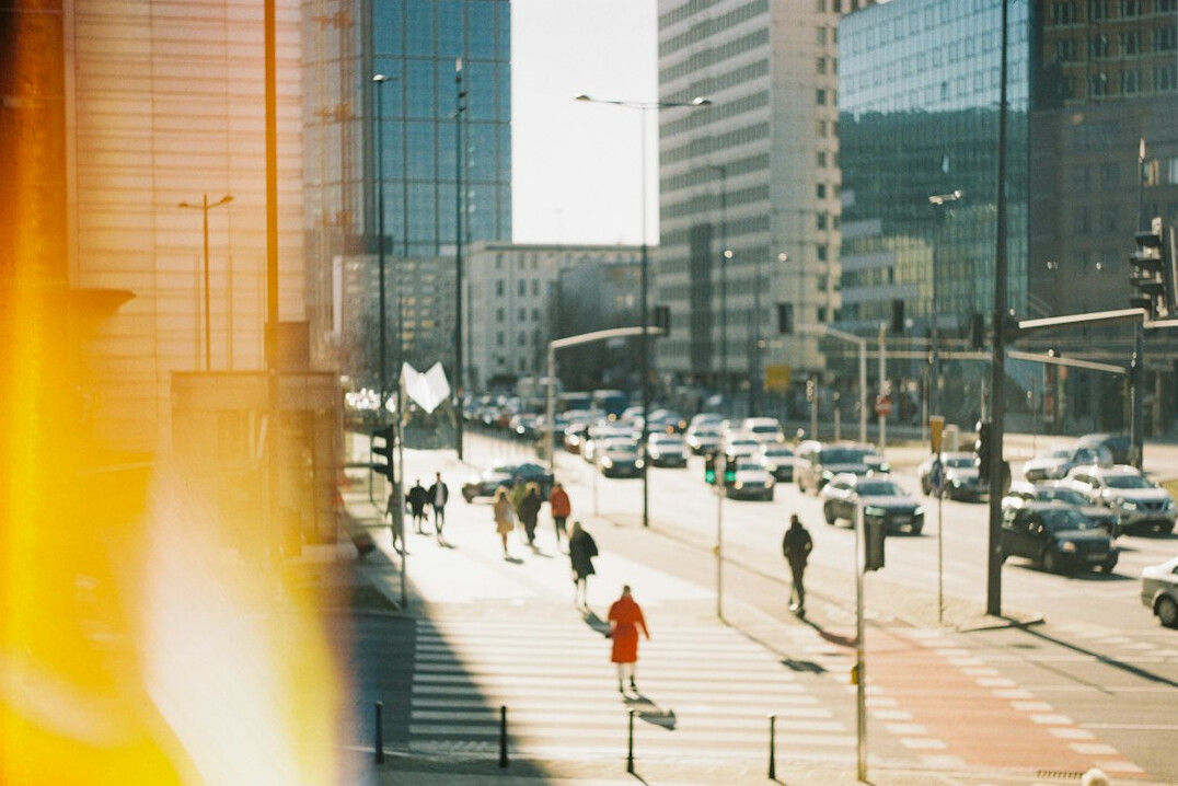 busy city street morning commuters